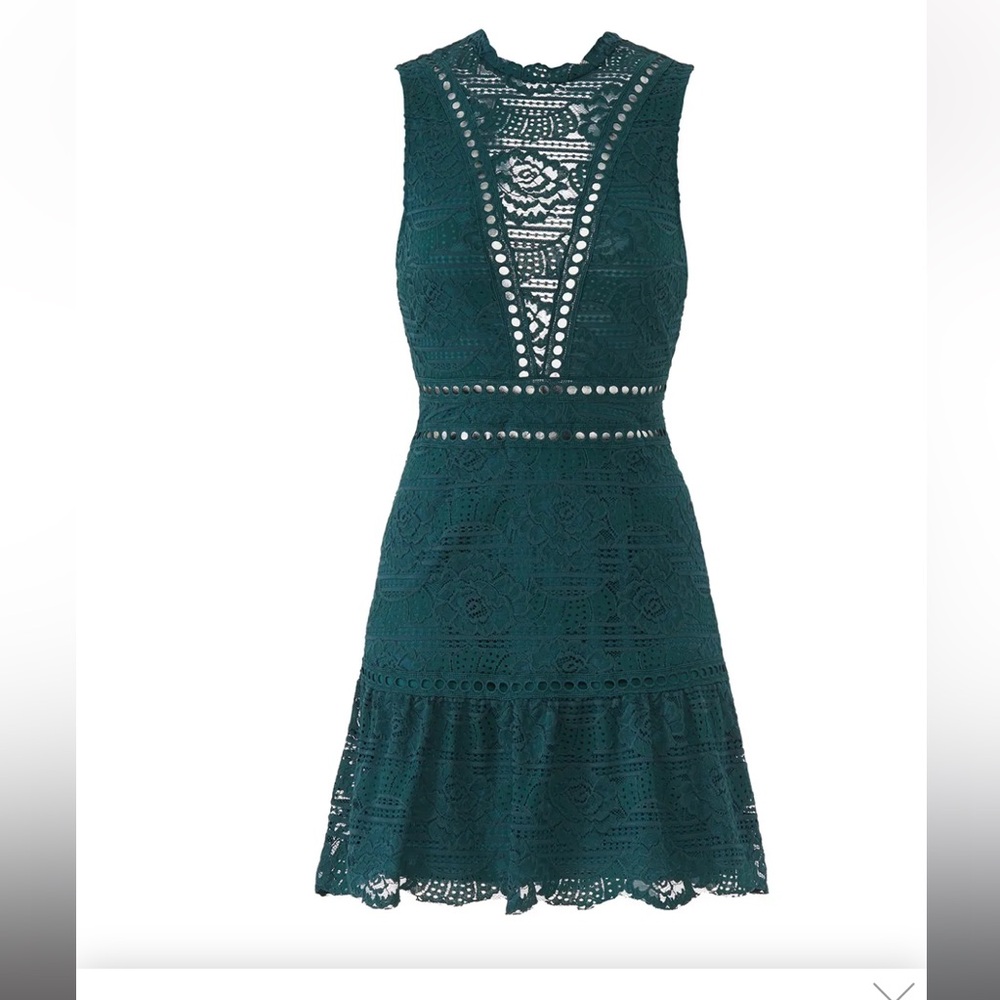 Saylor Lace V-Neck Fit & Flare Dress in Dark Green - Picture 3 of 7